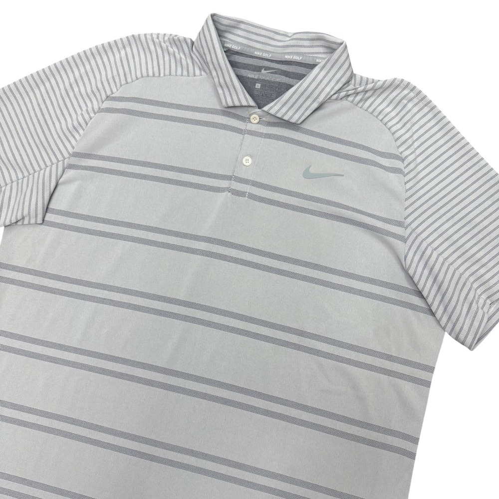 Nike Tiger Woods Zonal Cooling Polo Mens L Grey Striped Golf Shirt AA2884-100